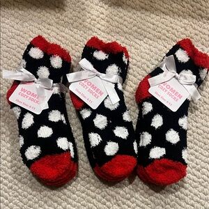 Women's Cozy Polka Dot Socks Black Red Polka Dots